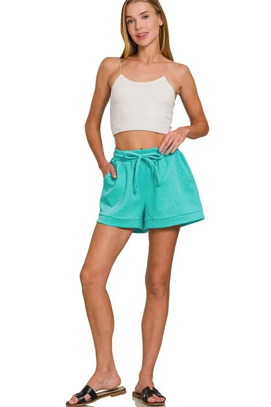 Textured Knit Jacquard Drawstring Shorts