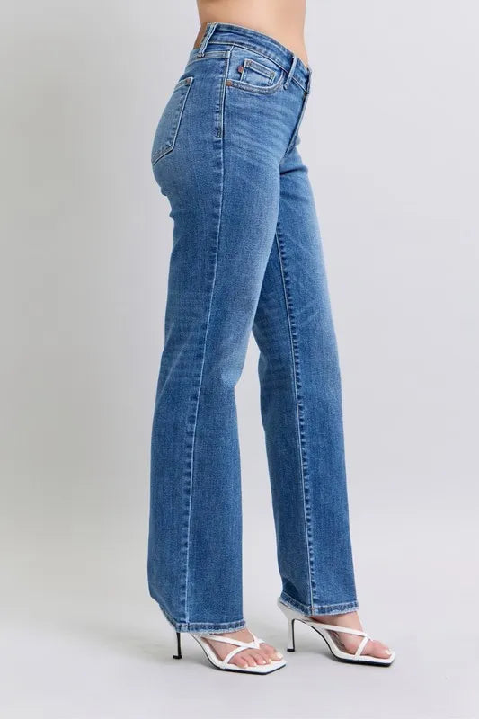 Full Size High Waist V-Front Vintage Wash Straight Jeans Plus Size